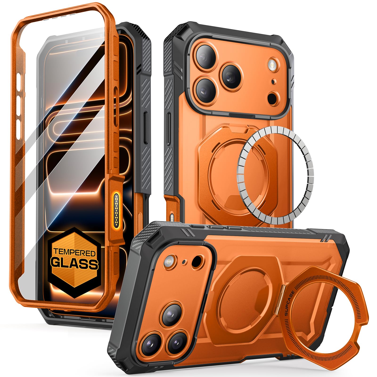 SUPCASE for iPhone 17 Pro Case with Tempered Glass Screen Protector (UBGrip Pro), [Camera Control Cover] [Compatible with MagSafe] [Built-in Kickstand] Full-Body Heavy Duty Magnetic Phone Case, Coral