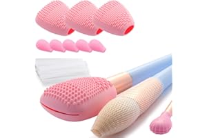 VIDSEL Silicone Travel Make-up Brush Holder with Cleaner Mat Pad, Organizer Case Covers for Foundation Eye Lip Brushes Storage Cleaning, Gift for Women Girl-friend Mother Wife, 3-Pcs Large + 5 Small, Pink