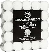 Deco Express Tea Light White Candles 50 Pieces 4 Hour Burn Time
