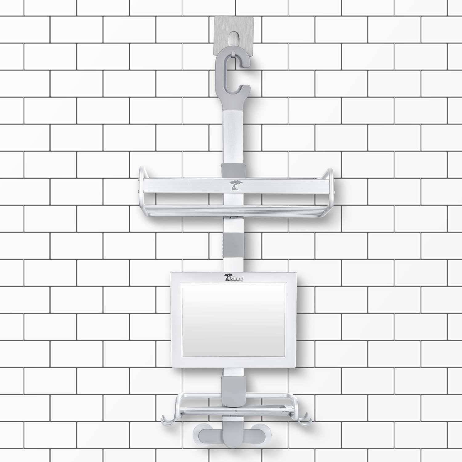 ToiletTree Products Rustproof Aluminum Shower and Bath Caddy with Fogless Shower Bathroom Mirror and Squeegee (Mirror with Aluminum Caddy): Kitchen & Dining