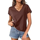 ATOFY Womens Cap Sleeve Tops Cropped T Shirts Cotton V Neck Boxy Loose Fit Tee Short Sleeves Summer Fashion