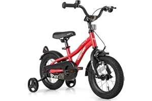 COSTWAY Kids Bike for 3-8 Years Old Boys Girls, 12/14/16/18 Inch Children Toddler Bicycle with Training Wheels, Adjustable Se