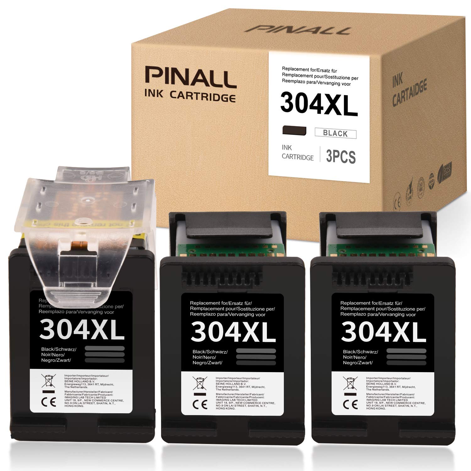 PINALL 3 pack printer cartridge compatible for HP 304XL 304 XL for HP DeskJet 2622 2633 2634 3720 3730 3733 3735 3750 3760 3762 3764 Envy 5010 5020 5030 5032 (black)
