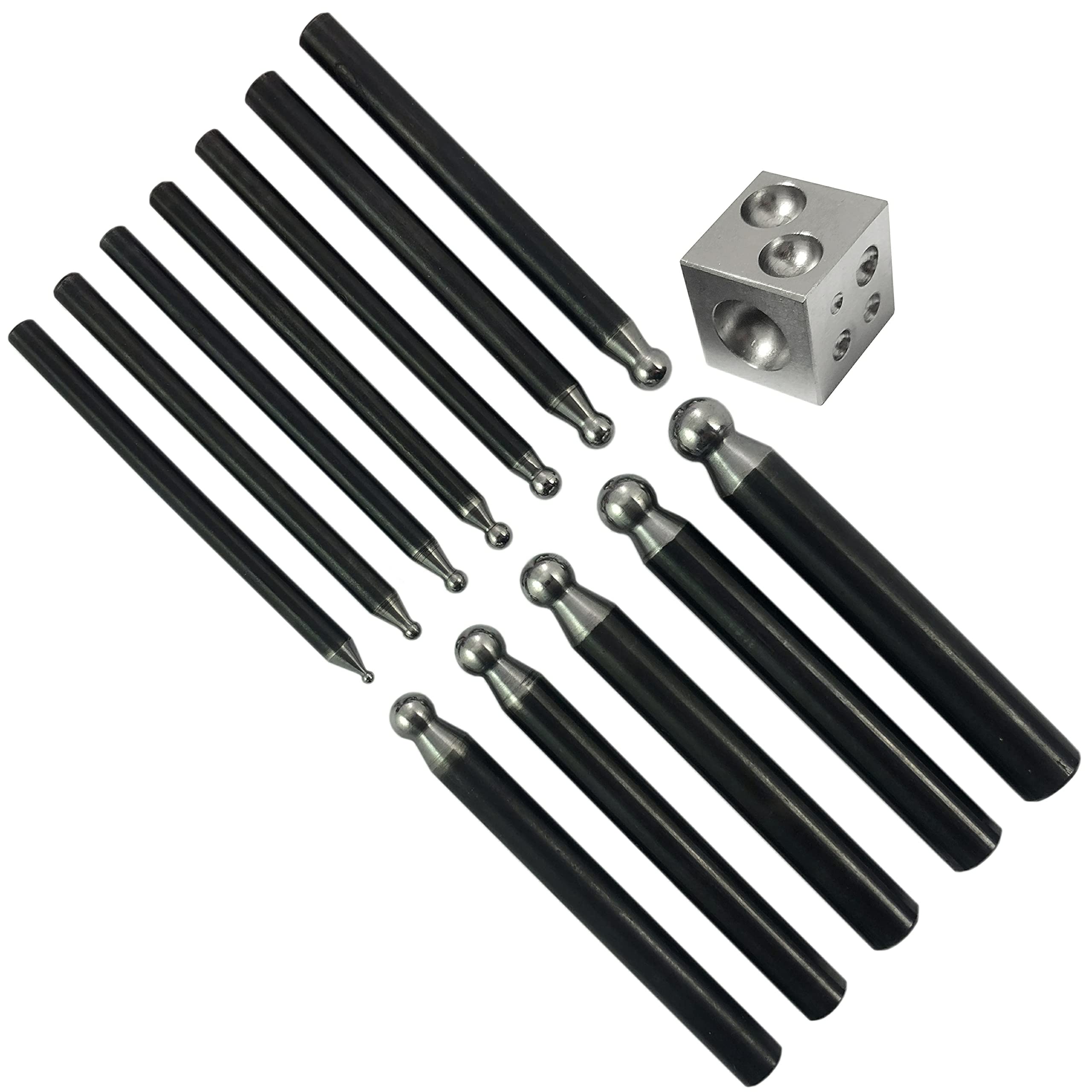 12 Dapping Punches & Doming Block (25mm) : 12 Depressions Tools Set (615)