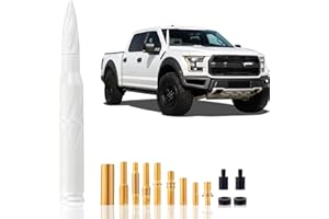 LENARELI Spiral Aluminum Alloy Bullet Antenna 50 Cal Car Truck Antenna Truck Accessories Silverado 1500 F150 F250 F350 Mustang Explorer 1500 Sierra 1500 Pickup Truck Short Replacement Antenna（5.5in White）