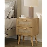 Masupu Rattan Night Stand,Modern nightstand Boho Bedside Table with 2 Drawer,Small End Side Table for Bedroom,Living Room,Office,Natural