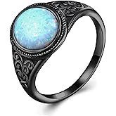Irish Opal Rings for Women 925 Sterling Silver Filigree Opal Ring Irish Jewelry Ireland Gifts for Women Mom (Black 7)