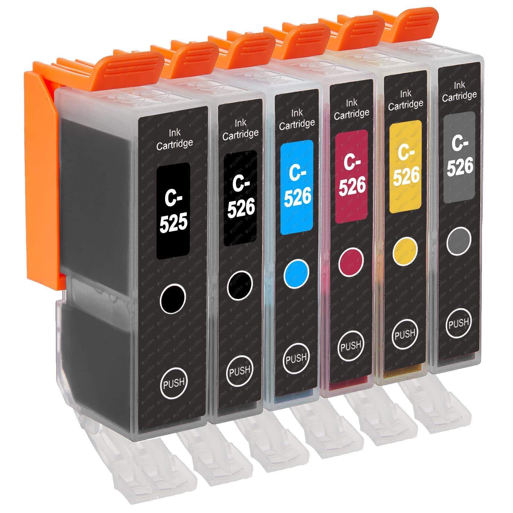 Go Inks Set of 6 Ink Cartridges to replace Canon PGI-525 & CLI-526 Compatible / non-OEM for PIXMA Printers (6 Pack), High Capacity
