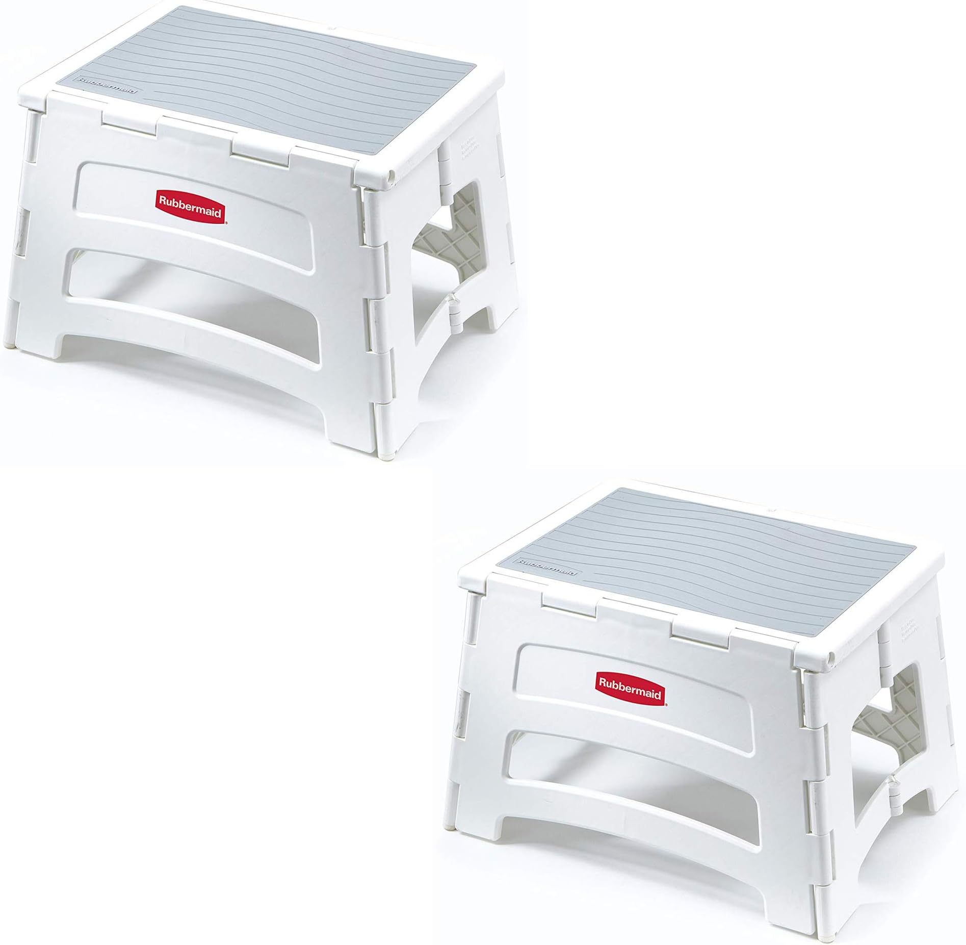 Rubbermaid RM-PL1W Folding 1-Step Plastic Stool, 300-pound Capacity, White, Set of 2.
