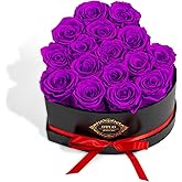 Otuo 16 Preserved Roses in Heart-Shaped Box, Flowers for Delivery Prime Last up 2 Years, Real Forever Flowers for Wife, Girlfriend, Mother, Eternal Roses for Anniversary - Purple