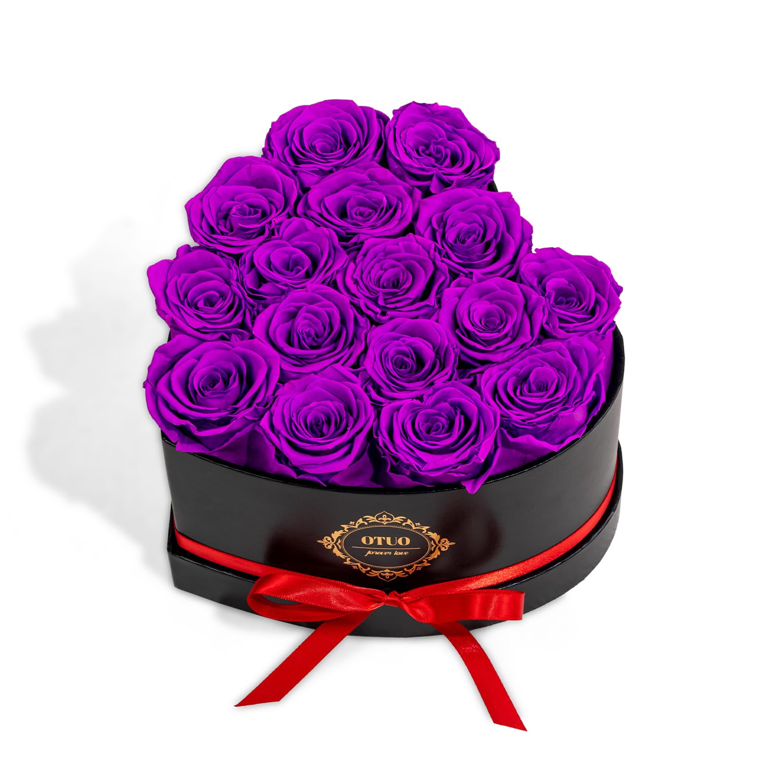 Otuo 16 Preserved Roses in Heart-Shaped Box, Flowers for Delivery Prime Last up 2 Years, Real Forever Flowers for Wife, Girlfriend, Mother, Eternal Roses for Anniversary - Purple Image