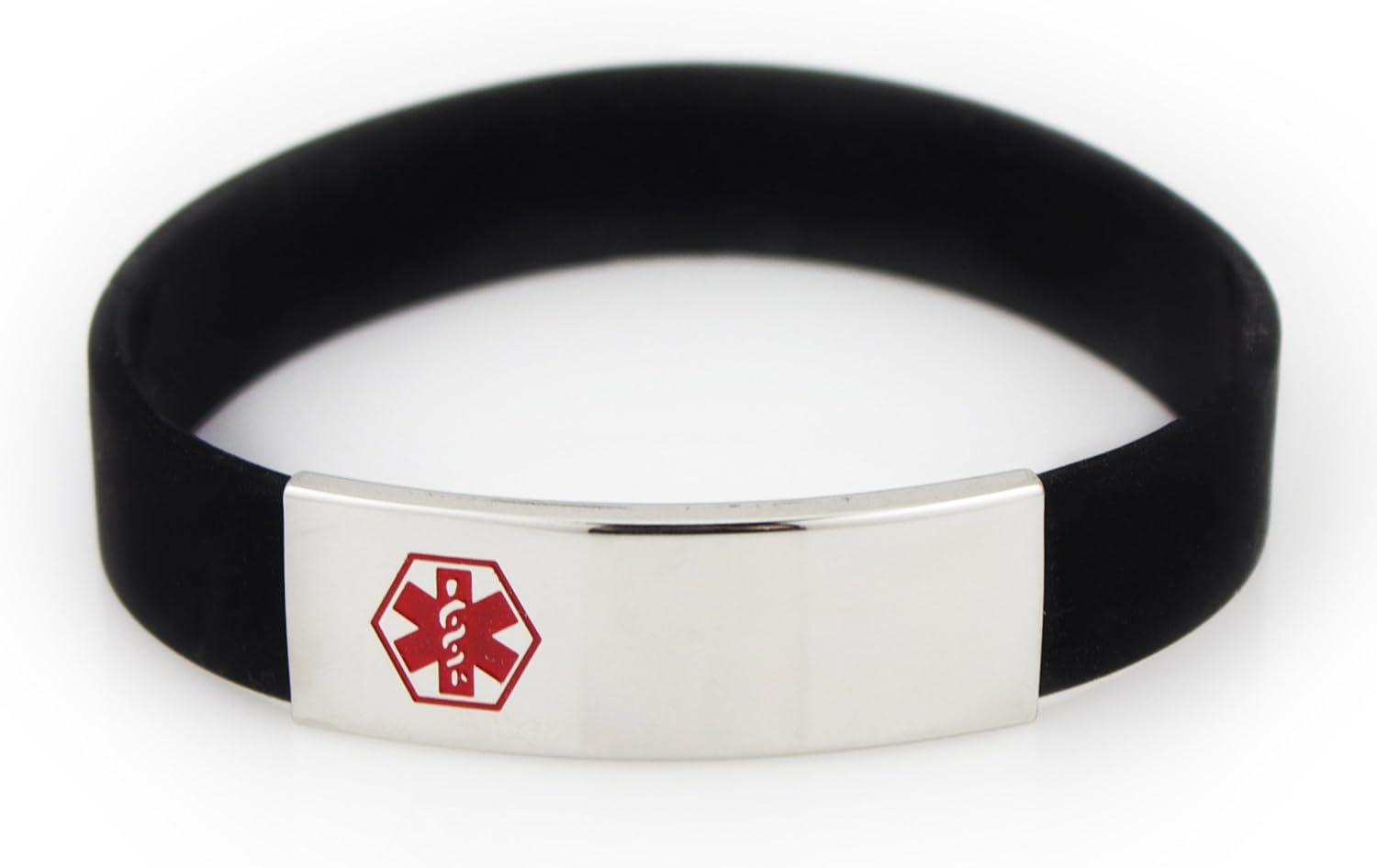 Black Slim Silicone Medical ID Bracelet with Engravable Tag
