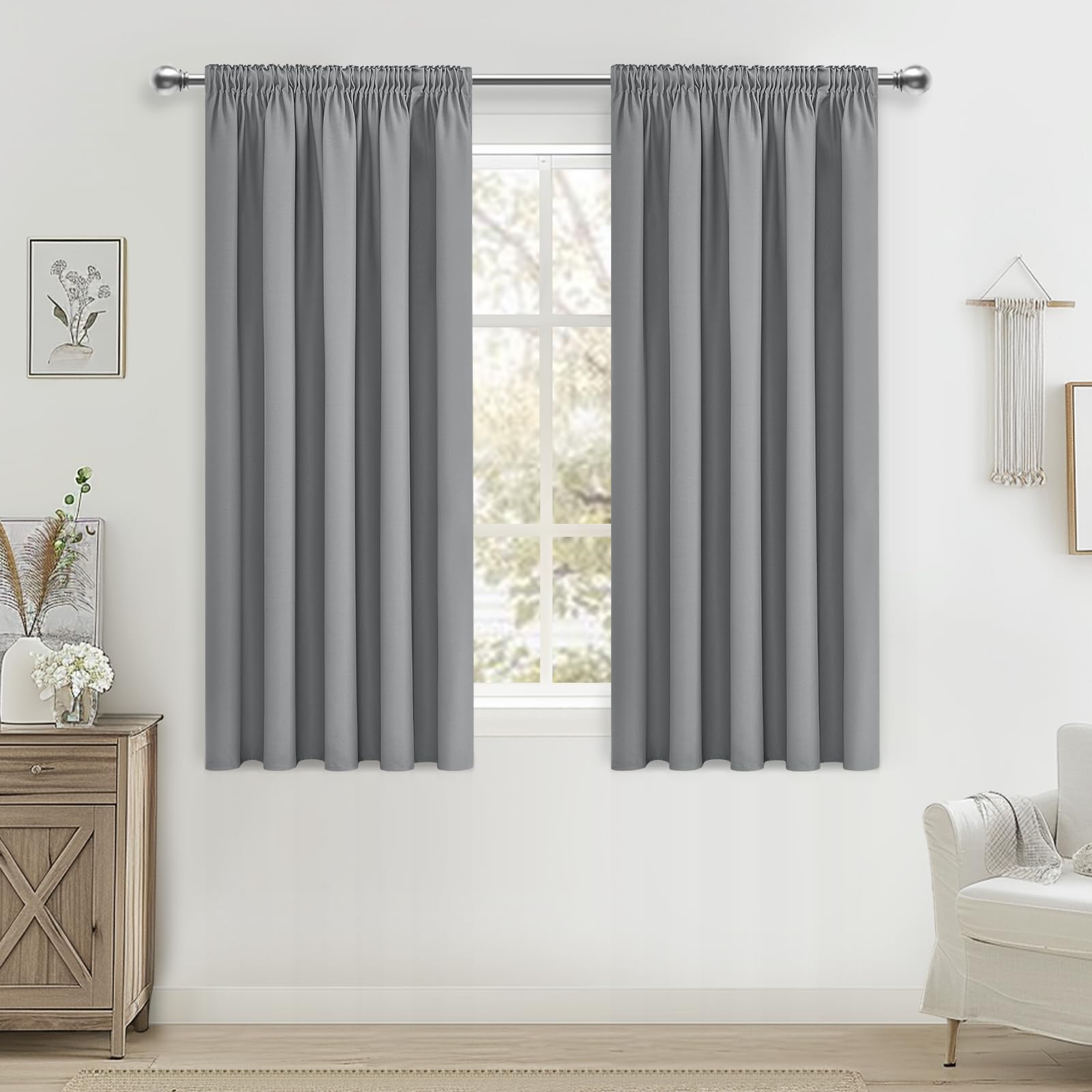 MRTREES Grey Blackout Curtains, Pencil Pleat Curtains for Bedroom Living Room, 2 Panels 46x66 Inch 117x167 CM, Light Grey