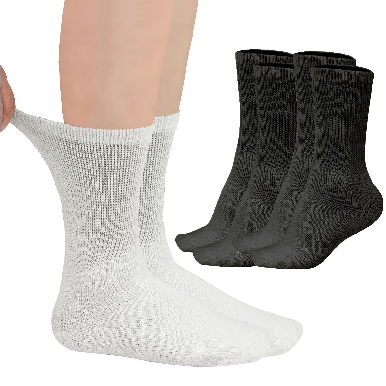 LOOMKNIT Diabetic Socks Non-Binding, 3 Pairs Non Elastic Gentle Grip for Swollen & Painful Legs Extra Wide Breathable Cushioned Calf Line Socks For Comfortable Feet Ankle Smooth Toe Seam Men Size 6-11