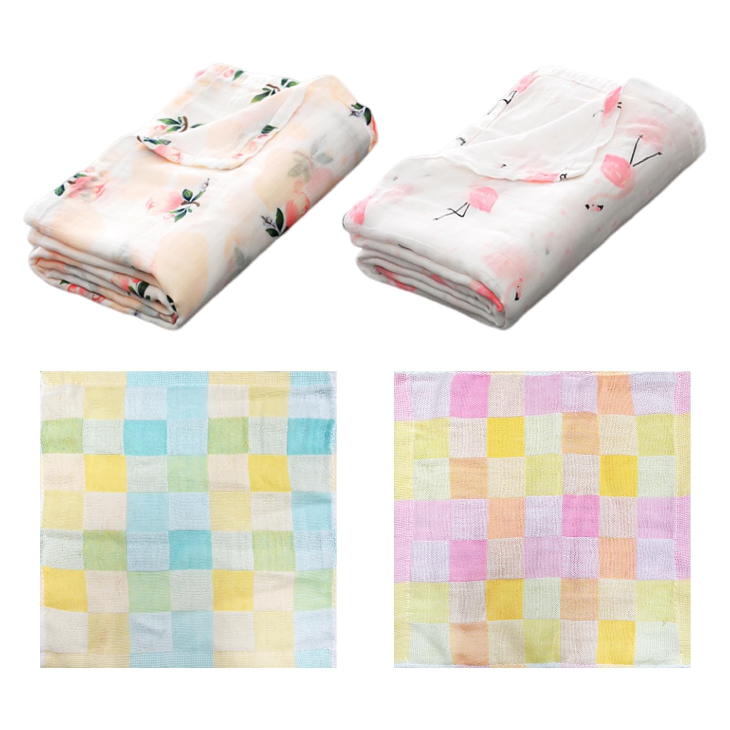 XMNIVATE 2 Baby Swaddling Blankets, 2 Small Square Towels, Muslin Quilt, Baby Swaddling Cloth, Baby Wrapping Towel, Baby Muslin