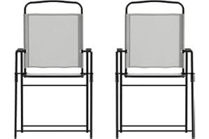 Flash Furniture Mystic Folding Patio Sling Chairs, Outdoor Textilene Lawn Chairs with Armrests, Set of 2, Gray