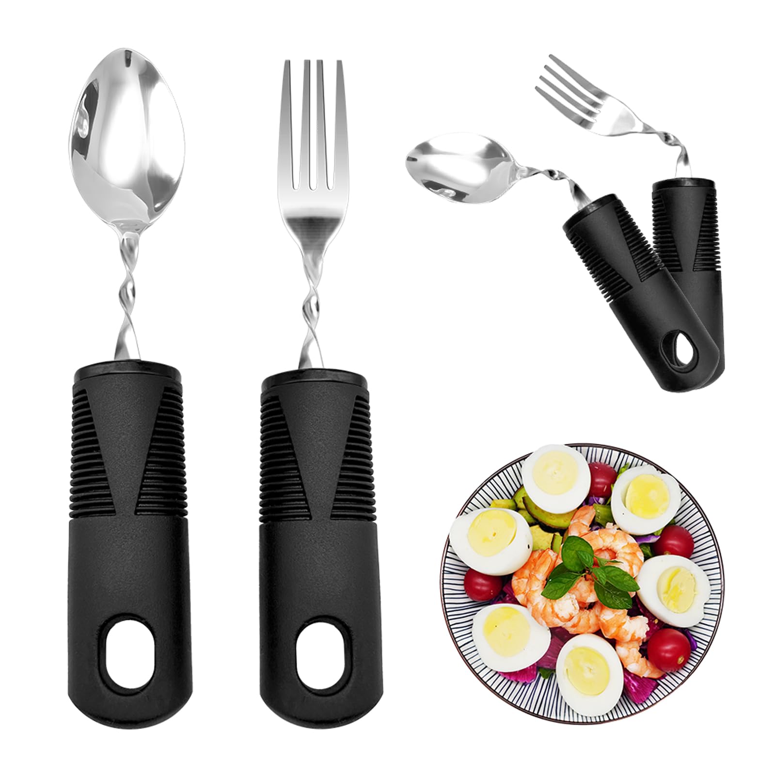 Jeukwud Parkinson Cutlery with Thick Handle, Cutlery for Parkinson Seniors Disabled, Parkinson Aid for Elderly, Arthritis, Parkinson's, Disabled