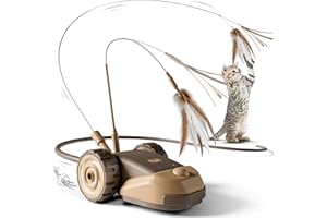 CYROS 3-in-1 Interactive Cat Toy - 2-Speed Automatic Moving Mouse Cat Toys Self Play with 2pcs Hanging Feather String Ribbon and Wiggly Silicone Mice Tail for Bored Indoor Adult Cats Kittens