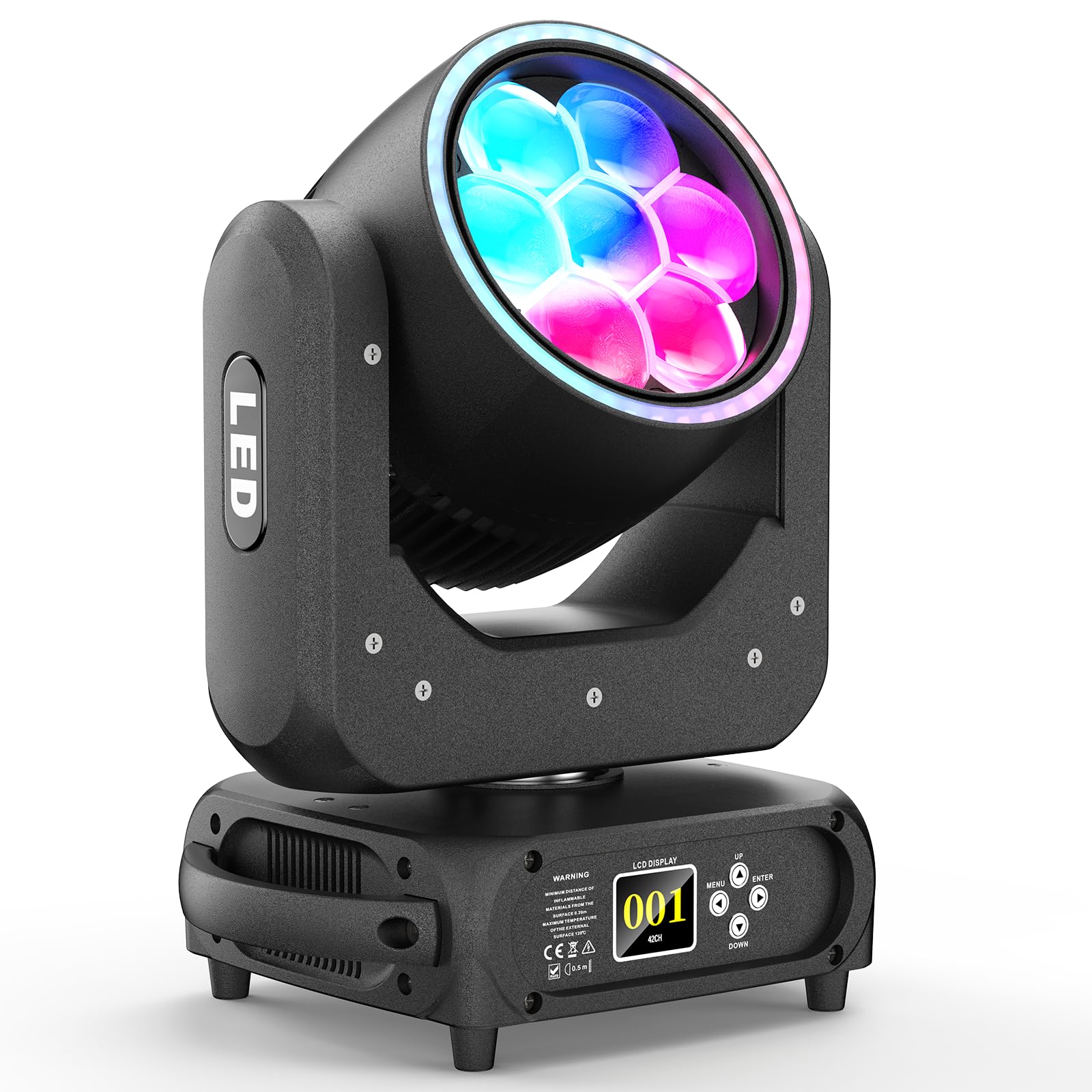 Photo 1 of 250W Moving Head Light with 7x30W LED + 42 LED Secondary Ring, 16.7 Million Colors, 3000K-6800K Color Temperature, Sound-Active, Auto, DMX & Master-Slave Mode, Ideal for Bars, Concerts