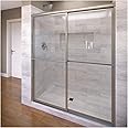 Basco Deluxe Framed Sliding Shower Door, Fits 56-59 inch opening, Clear Glass, Brushed Nickel Finish