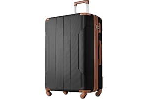 Merax 28 Inch Checked-Large Luggage with Wheels Aluminum Alloy Corner Hard Shell Suitcase TSA Luggage Suitcases for Travel Woman Men(Black Brown)