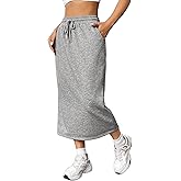 SOFIA'S CHOICE Women's Midi Skirt Drawstring High Waist Sweat Skirts with Pockets