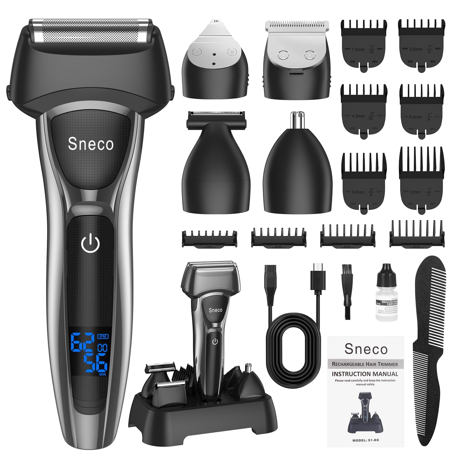 Electric Razor for Men, Waterproof Foil Shaver, with Beard Trimmer and ...