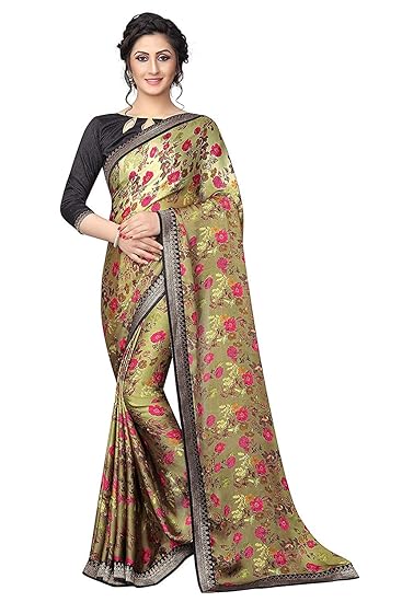 Rajeshwar Fashion With Rf Womens Rangoli Silk Printed Sarees Jequard Lace Work Saree With Blouse Piece (A28 GREY Multicolored_Free Size 6.30 Mtr)