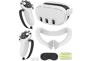 YRXVW Silicone Cover Set Compatible with Oculus/Meta Quest 3, VR Accessories Protective Cover Includes Controller Grips, Front Shell Headset Cover and Face Cover (White)