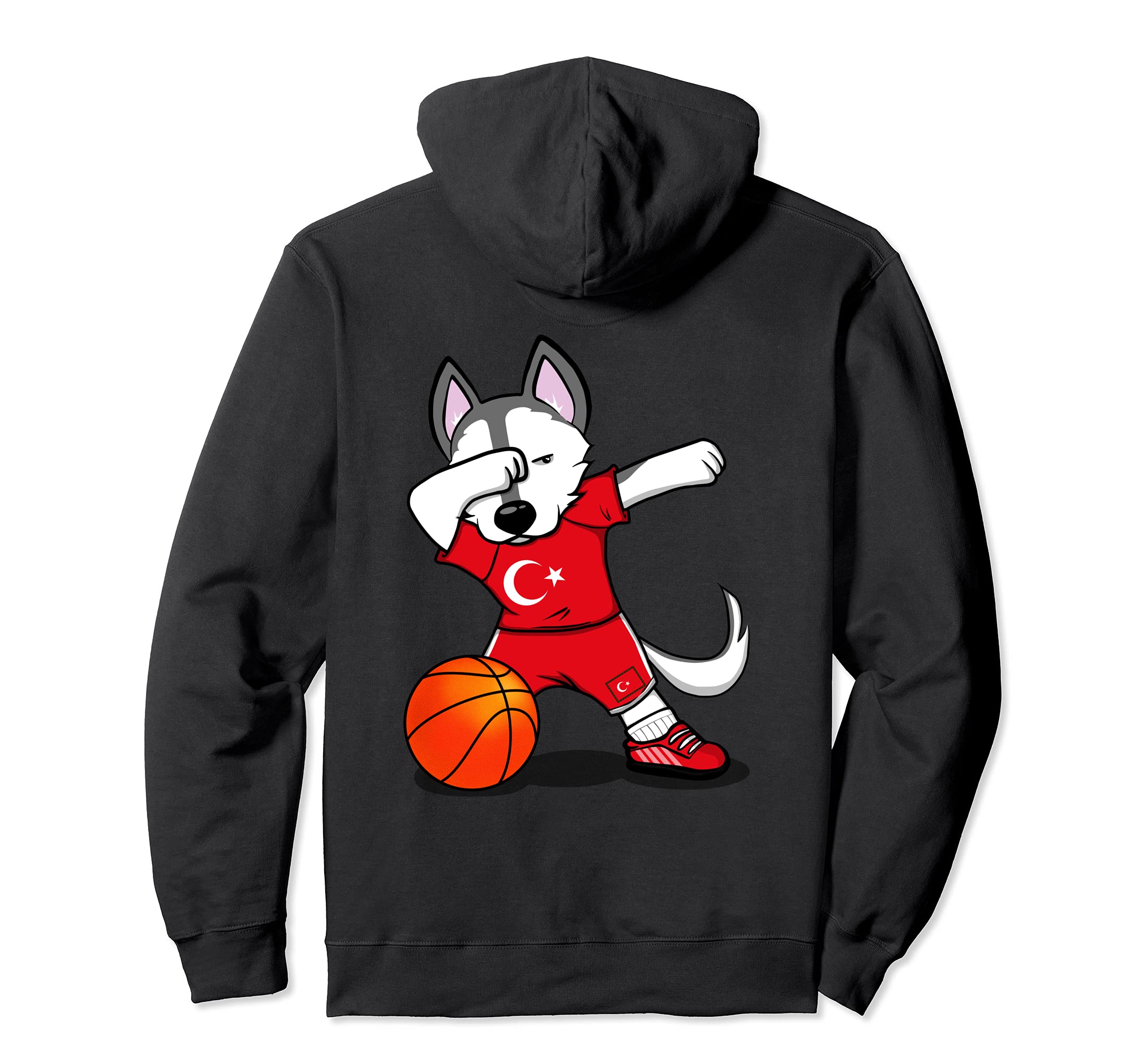 Dabbing Husky Dog Turkey Basketball Fans Jersey Turkish Flag Pullover Hoodie