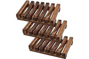 MODENGKONGJIAN 3 Pcs Natural Wooden Soap Dish Holder for Shower, Self Draining Soap Tray for Bathroom, Extend Soaps Life and Keep Dry