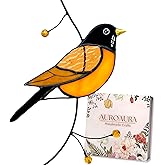 AuroAura American Robin Stained Glass Window Hanging - Handmade Real Glass Robin Bird Suncatcher for Women, Mom, Grandma - Elegant Gifts Box Home Decor (H7.9xW4.1 Inch)