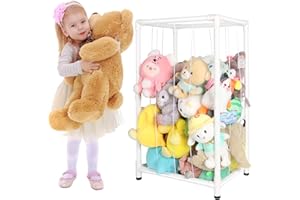 XMBecc Stuffed Animal Storage Zoo Stuffed Animal Holder,Off-Ground and Space Save Vertical Stuffed Animals Organizer PVC with Elastic for Bedroom Playroom Nursery (White, small)