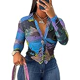 LovelyWholesale Women Sexy Button Down Shirts Long Sleeve Collared Tie Dye Tops