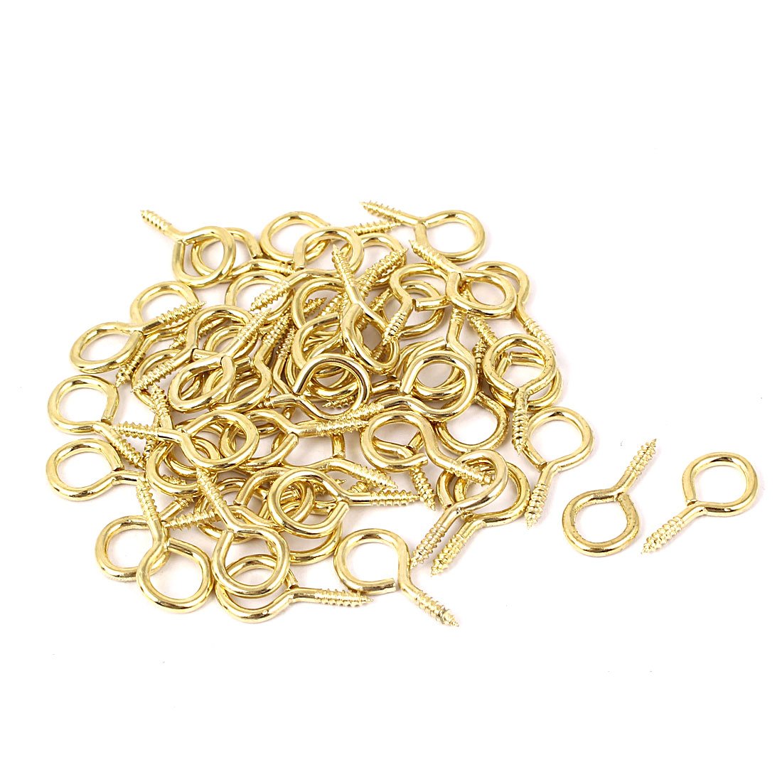 Sourcingmap 0.09"x0.87" Screw Eye Hooks Self Tapping Screws Screw-in Hanger Eye-Shape Hooks Golden 50pcs