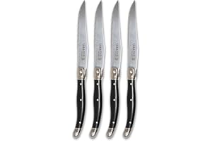 Sabatier- 4 Piece Laguiole Steak Knife Set, Stainless Steel Knives, Smooth Cutting (Metallic)