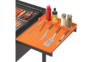 Bakbarbe Silicone Grill Mat with Drip Pad, Premium Blackstone Griddle Accessories for Outdoor Grill Kitchen Counter, Heat-resistant BBQ Accessories for Side Shelf (Orange)
