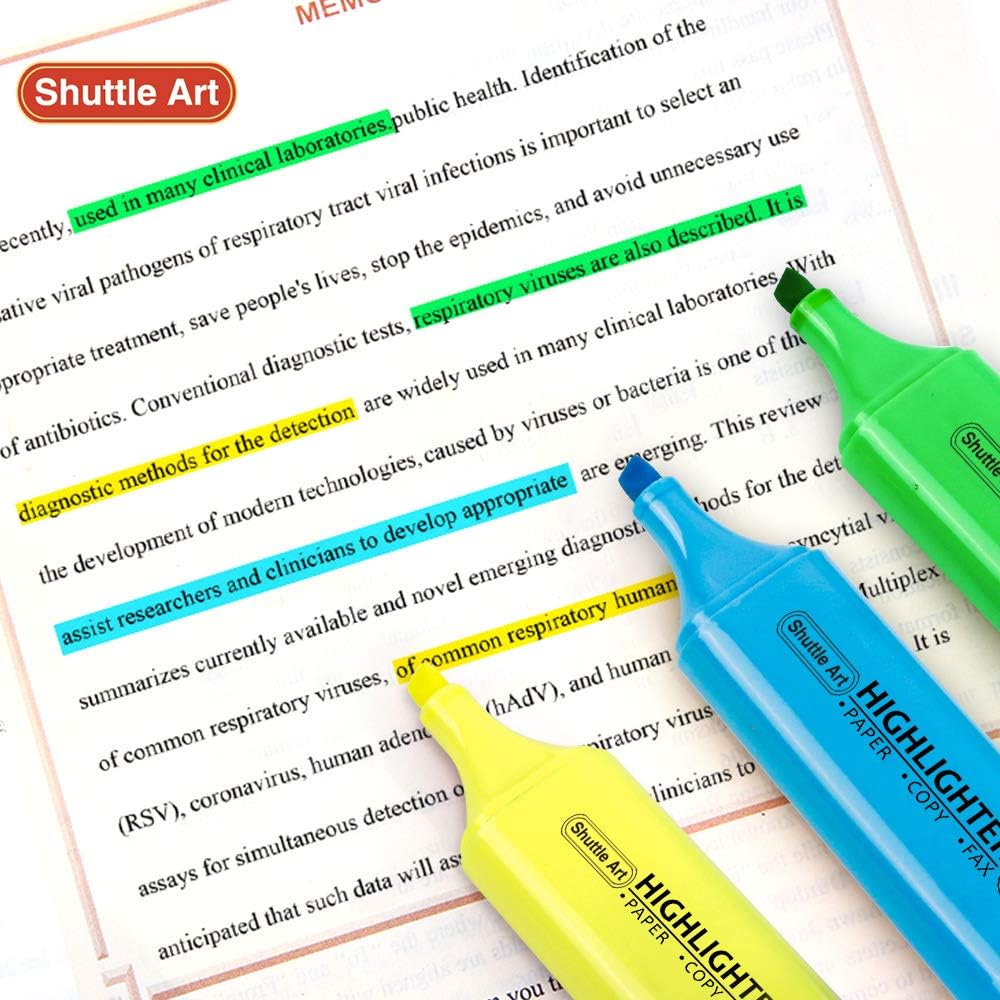 Highlighters, Shuttle Art 8 Assorted Colors Highlighter Pens, Chisel Tip Dry-Quickly Non-Toxic Highlighter Markers for Adults Kids Highlighting in the Home School Office : Office Products