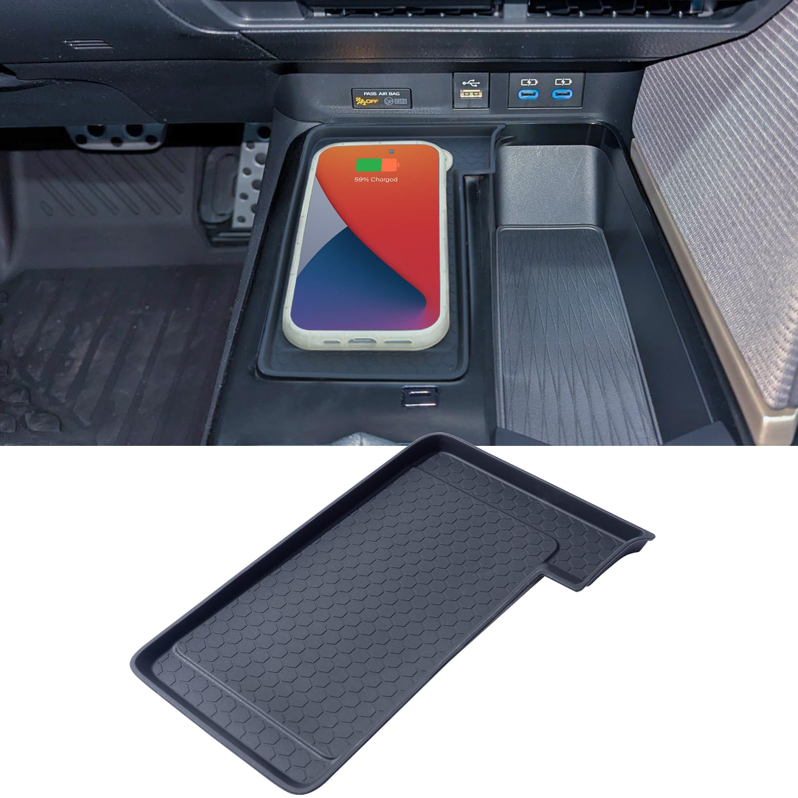 Photo 1 of TOPINSTALL Wireless Charging Anti-Slip Mat Compatible with 2025 2026 Toyota Camry, Black Silicone Protective Pad Center Console Liner for Camry Accessories