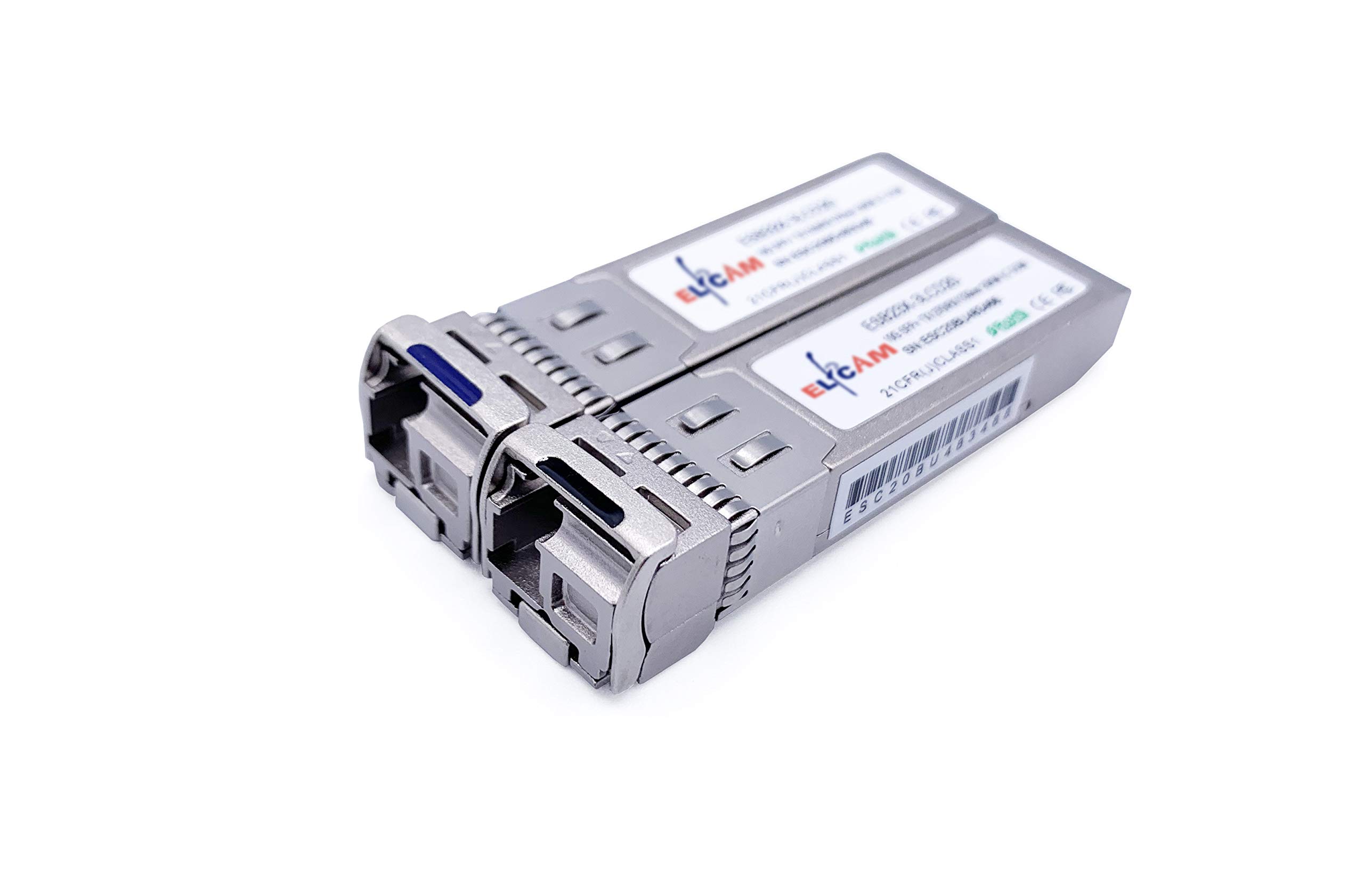 Elfcam® - Set of 2 10Gb SFP+ Bidi Module Compatible with Freebox Ultra, TX1270nm/RX1330nm and TX1330nm /RX1270nm, LC/UPC SM OS2 Fibre Optic Cable Connector