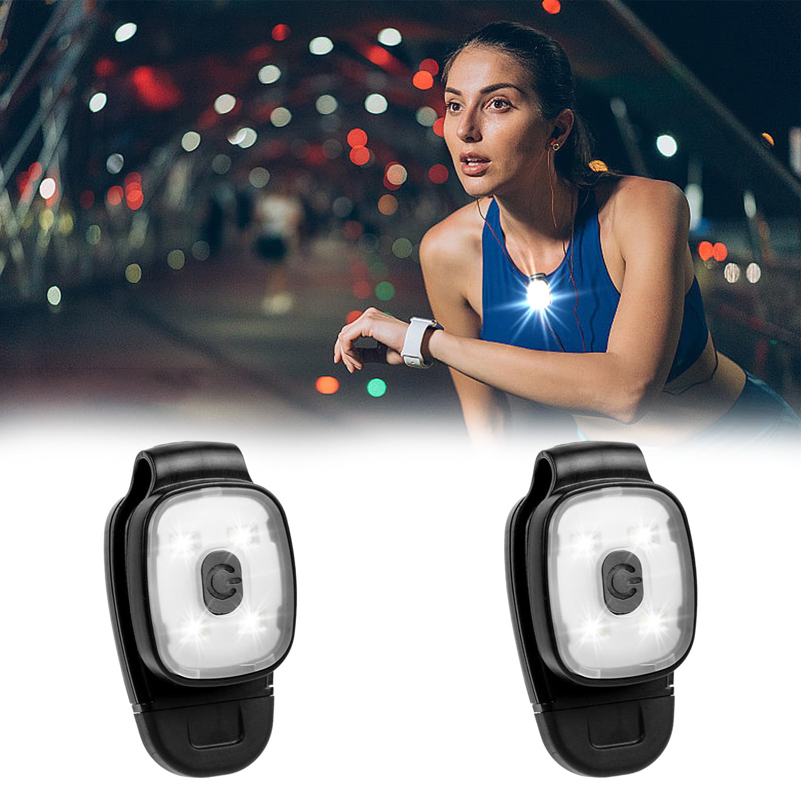 Xerteam 2 Pack Clip On Torch, LED Running Lights Clip-on Lights for Runners, USB Rechargeable Night Running Chest Light Hands Free Flashlight for Runners Dog Walking Hiking Joggers (Style 1)