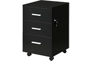 Vinsetto Small File Cabinet with 3 Drawers and Lock, Mobile Vertical Filing Cabinet with Wheels, Under Desk Office Drawer, 15