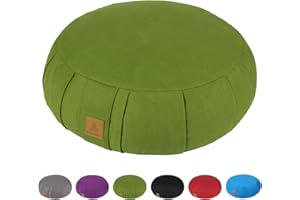 FelizMax Round Zafu Meditation Cushion, D=15" H=5.5" Zabuton Meditation Pillow, Yoga Bolster/Pillow, Floor seat, Zippered Organic Cotton Cover, Natural Buckwheat, Kneeling Pillow