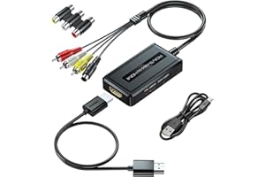 PARUIEN 2 in 1 RCA/S-Video to HDMI Converter with 720P/1080P Ouptut Switch, Svideo to HDMI Converter, Composite AV to HDMI Compatible with VHS/DVD/STB/N64/PS2/Wii