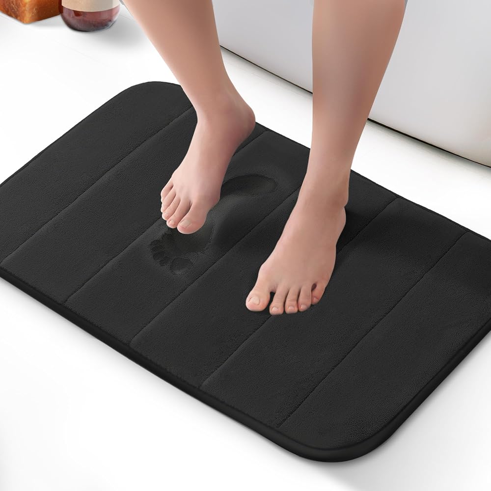 KEPLIN Memory Foam Bath Mat Ultra-Soft Non-Slip 40x60cm Black