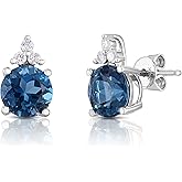 KOKAV Genuine London Blue Topaz 3-1/6 Ct Round with Diamonds Earrings in 14K White Gold