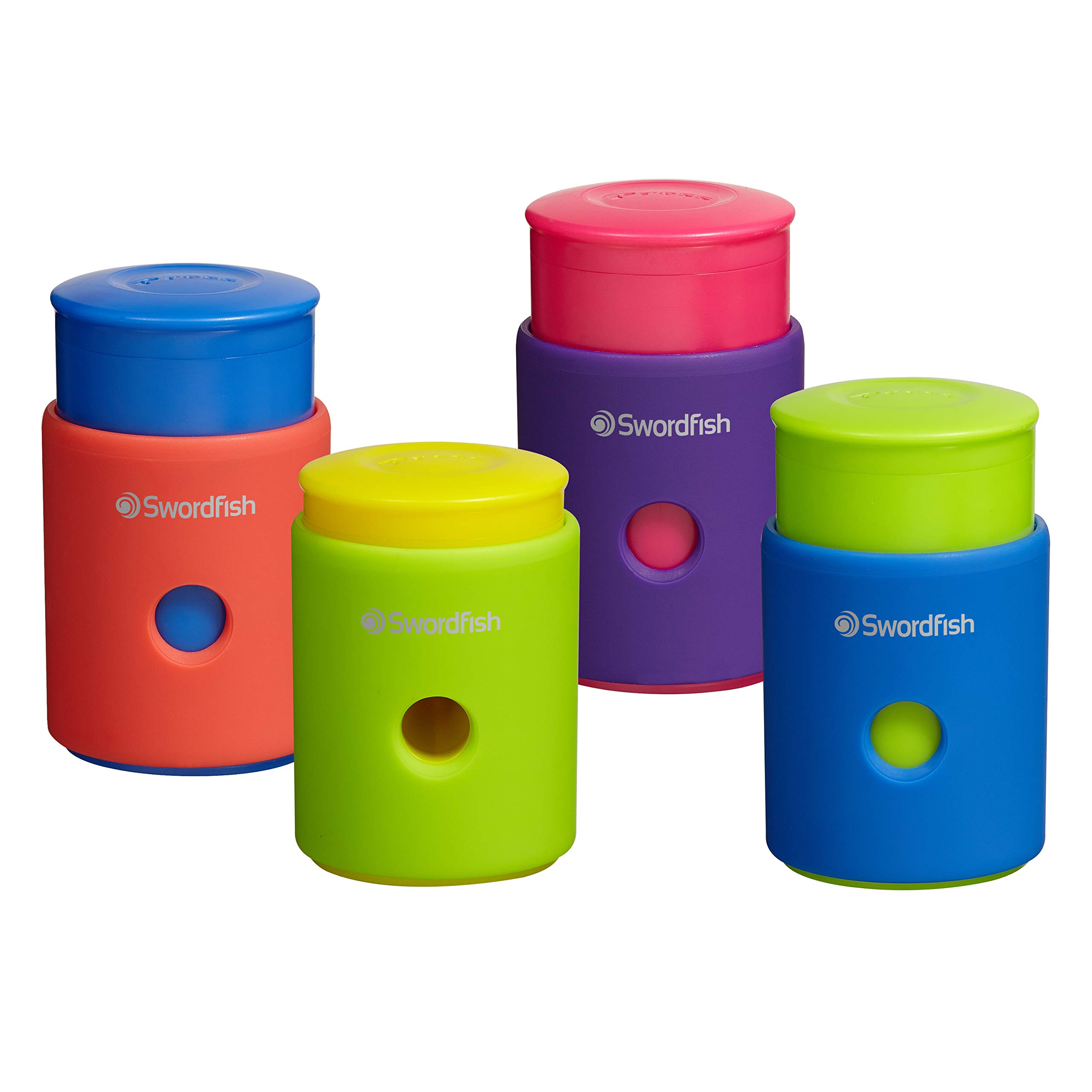 Swordfish ‘Click Click’ Pencil Sharpener with Mess-Free Canister [Pack of 12] Assorted Colours [40332]