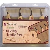 FLEXCUT Wood Carving Tools Set 4 Piece Carving Knife Set KN100, Whittling Knives Include Solid Ash Handle