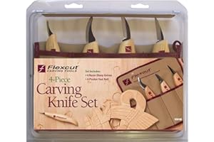 FLEXCUT Wood Carving Tools Set 4 Piece Carving Knife Set KN100, Whittling Knives Include Solid Ash Handle