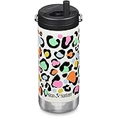 Klean Kanteen TKWide Insulated Coffee Tumbler with Café Cap - Stainless Steel Coffee Tumbler - Leopard Print